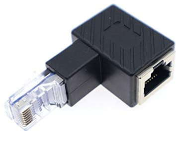 Adaptador Ethernet macho a hembra RJ45 adaptador para Cat5e, Cat6, Cat7, 90 grados 8P8C adaptador de Internet (ángulo arriba)