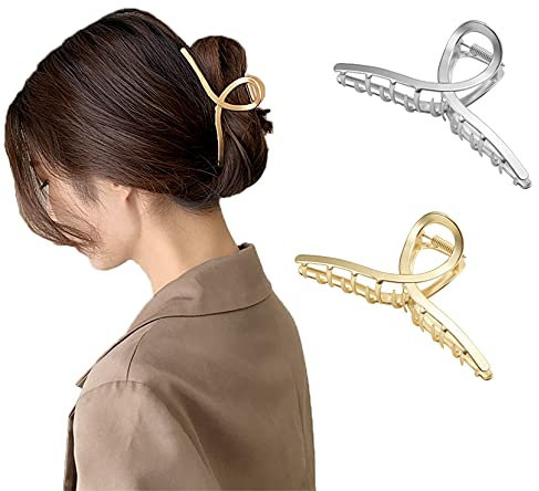 Hair Clips - Large Brushed Metal Hair Claw Clips, Strong Hold Hair Jaw Clips, Vintage Shark Claw Clips Clamp, Headdresses Hair Styling Accessories for Women and Girls Thin Thick Hair, 2Pcs