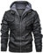 Veste de Moto en Similicuir Homme Blouson Classique avec Capuche Gris M