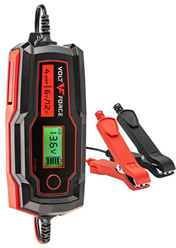 VoltForce Chargeur et mainteneur de Batterie 4 A : Chargeur de Batterie Automobile entièrement Automatique 6 V et 12 V pour Voitures, Motos, VTT, etc. – Chargeurs de Batterie intelligents VF-1005