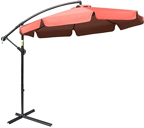 Outsunny 2.7m Garden Banana Parasol Cantilever Umbrella with Crank Handle and Cross Base for Outdoor, Hanging Sun Shade, Wine Red