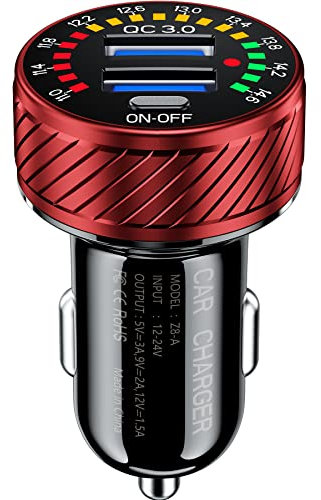 KEWIG Zigarettenanzünder USB Ladegerät, Dual QC3.0 Port Schneller USB Adapter Auto, 36W/3A Auto Ladegerät Kompatibel mit Buntem Voltmeter & EIN/Aus-Schalter Passend (Rose Red)