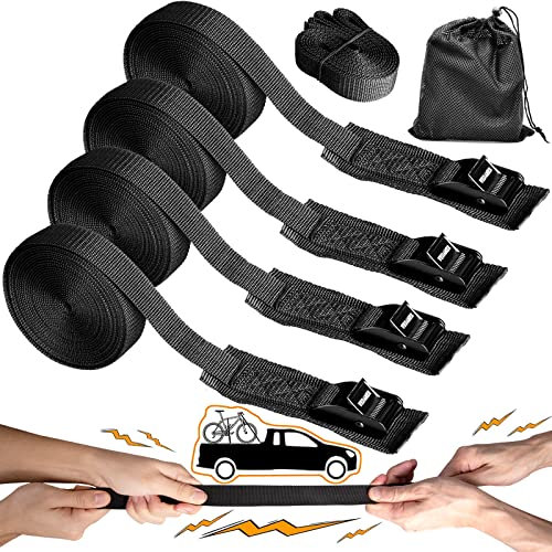 WEDAMER Kayak Tie Down Straps 4Pcs Heavy Duty Lashing Straps Adjustable Cam Buckle Cinch Strap Padded Securing Straps Kayak Straps for Roof Rack Canoe Cargo Luggage Bicycles Truck Moving (1 x 16.4Ft)