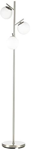 HOMCOM 3-Light Tree Floor Lamps for Living Room, Modern Standing Lamp for Bedroom with Globe Lampshade, Steel Base, Bulb not Included, Silver