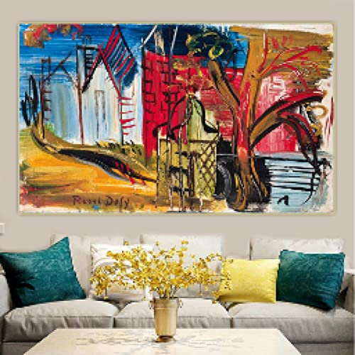 SDVIB Raoul Dufy Haus und Kiosk Klassisches Ölgemälde auf Leinwand, Kunstwerk, Bild, Zuhause, Wohnzimmer, Dekoration, Wandkunstdrucke, 50 x 100 cm, rahmenlos