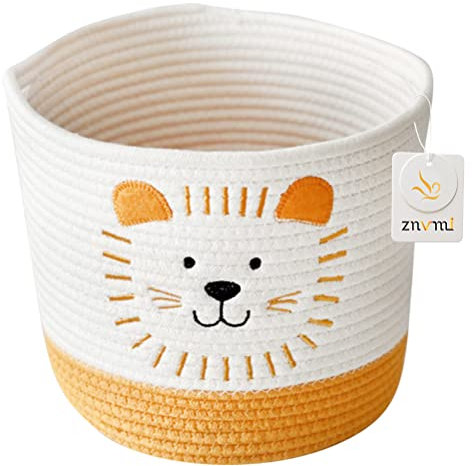 Znvmi Kinder Aufbewahrungskorb Geflochten aus Baumwolle Baby Wäschekorb Löwe Deko Körbe für Spielzeug, Kinderzimmer, Wohnzimmer, D29 x H24 cm