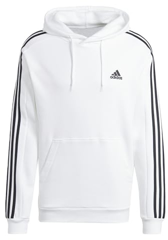 adidas Men's Essentials Fleece 3-Stripes Hoodie, White, S