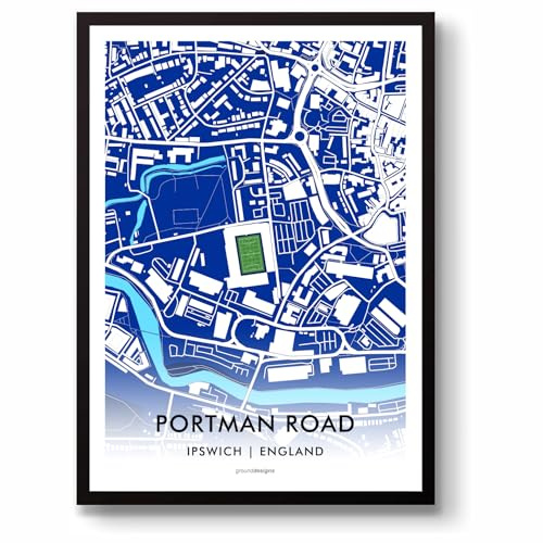 GroundDesigns IPSWICH TOWN Portman Road Stadium Map | Football Gift | Unframed A3 Art Print