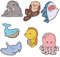 LIUZHIPENG 7 Stück niedliche Marine Life Emaille Pins Cartoon Meer Tier Brosche Pins Abzeichen Wal Hai Oktopus Hippocampus Pin für Kleidung Taschen Rucksack Hut, Metall, Kein Edelstein