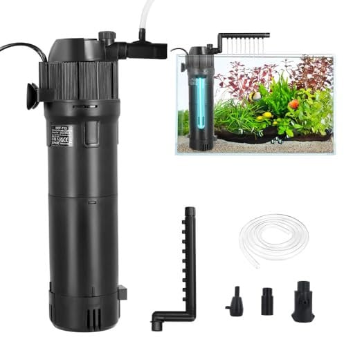 Fish Tank Filter, 650L/H 6W Internal Aquarium Filter Pump with UV Germicidal Lamp, Filtration, Oxygenation, Water Purification for Small Aquariums, Turtle Tanks, Fish Tanks