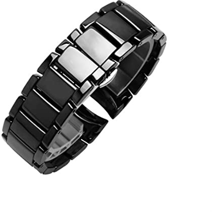 HEPUP Keramik-Armband für Armani AR1451 AR1452 AR1400 AR1410 Uhrenarmband mit Edelstahl-Schmetterlingsschließe, 22 24 mm Uhrenarmbänder, Achat