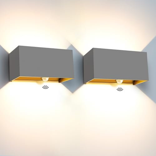 Kingwen 2PCS 20W Applique Exterieur LED avec Detecteur de Mouvement 3000K Applique Murale Exterieur Blanc Chaud Applique Exterieur Angle de Rayonnement Réglable Gris Applique IP65 Étanche