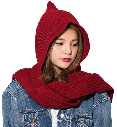 SIQITECHNO Bufanda de invierno con capucha para mujer, bufanda larga con capucha, bufanda grande para la cabeza, bufanda ligera y cálida, Rojo -, Talla única