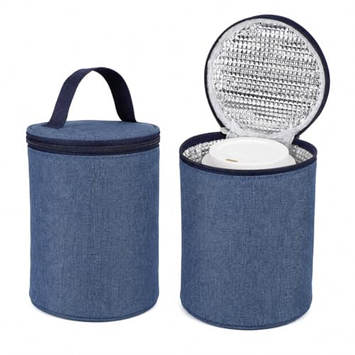 HEMOTON 2 Stück Isolierbeutel Rund Thermotasche Klein für Suppentassen, Isolierte Speisenträger Kühltasche Thermobeutel mit Griff für Kaffeebecher und Babyflasche, 12x16cm