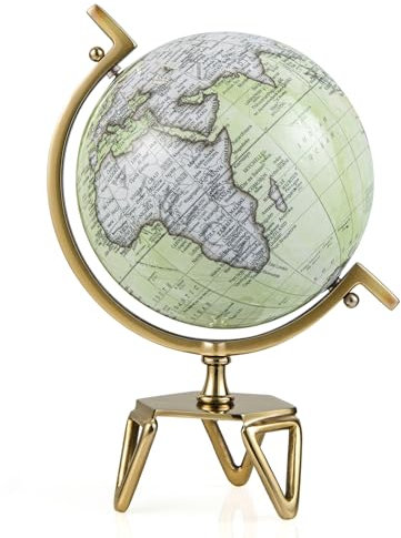 COSTWAY 25,5 cm Antiker Globus, Schülerglobus 360° drehbar, Weltkugel mit goldenem Metallfuß, in Englischer Sprache, geografisch pädagogisch, für Klassenzimmer, Zuhause, Büro (Ø 25,5 cm)