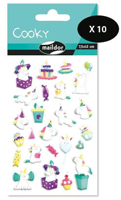 MY MANDARINE CY120Cpack - Packung mit 10 Stickerbögen 3D Stickers Cooky, 240 Stickers, Einhörner, 1 Pack