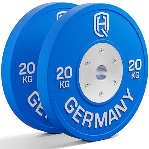 HQ Germany® Hantelscheiben 50mm [Set/Paar 5-25kg] - Wettkampf Vollgummi Bumper Plates 20kg - Hantelscheiben Set 50mm, Gewichtsscheiben, Gewichte, Weight Plates nach IWF Standard