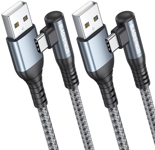 BLACKSYNCZE Câble USB C [1M+1M/Lot de 2], 3.1A Cable USB C Charge Rapide Nylon Tressé Cable Chargeur Type C Angle Droit pour iPhone 15/15 Pro Max, Samsung Galaxy S24/S23/S22, Huawei P40 Google Pixel