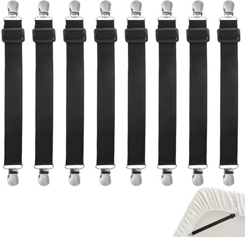8 Stück Bettlakenspanner Verstellbar 25-80cm Bettlaken Spanngurte, Elastische Betttuchspanner mit Metallclips, Schwarz Bügeltischspanner, Spanner für Bettlaken, Matratze, Krippe, Bügelbrett, Sofa