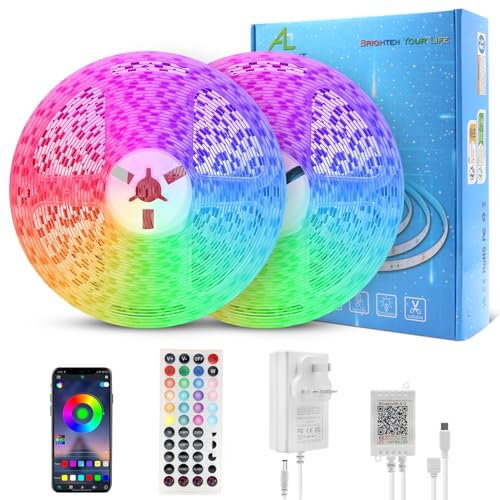 Bluetooth RGB LED Strip 2x10M 60 LEDs/M 5050 - APP Controllable Music Light Bar With Remote Control, 24V Power Supply for Home, Party, Wedding, Decoration