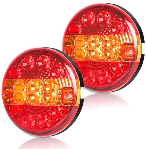 Yuanjoy 2 Luces Traseras Para Remolque, IluminacióN Para Remolque, Luz Trasera Redonda De 12-24 V, Resistente Al Agua Para Remolque, CamióN, Caravana, Furgoneta O Tractor.