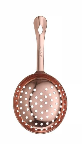 HENDI Colador Julep, BarUp, colador para cócteles, herramienta de coctelería de cuchara o espumadera ranurada, barman, 160x75mm, acero inoxidable enchapado en cobre