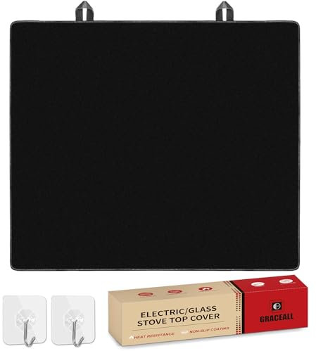 GRACEALL Heat Resistant Electric Glass Hob Cover, 61x53cm Stove Top Protector Mat for 30 inch Glass Ceramic Cooktop Hob with Knobs, Black