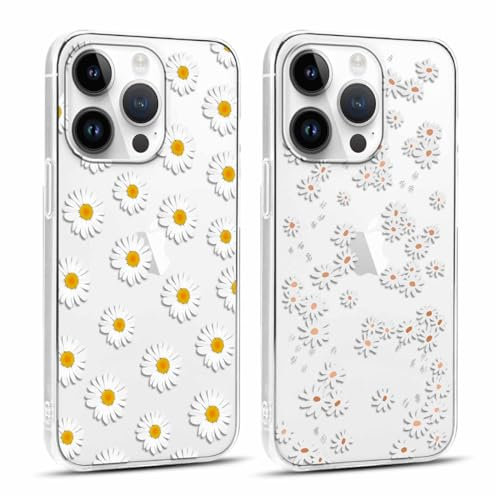 Yoedge 2 Stück Durchsichtig Blumen HandyHülle für iPhone 15 Pro Hülle Blumenn 6,1, Transparent Schutzhülle für iPhone 15 Pro Case 3D Muster Design Aesthetic Mädchen Frauen Silikon Stoßfest Cover