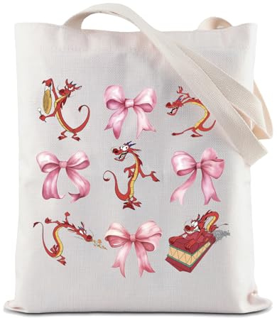 Mulan Mushu Tragetasche mit Schleife, Mushu-Drache, Kokette, wiederverwendbare Einkaufstasche, Emotionen von Mushu, Mushu Tragetasche mit Schleife, 35*40cm