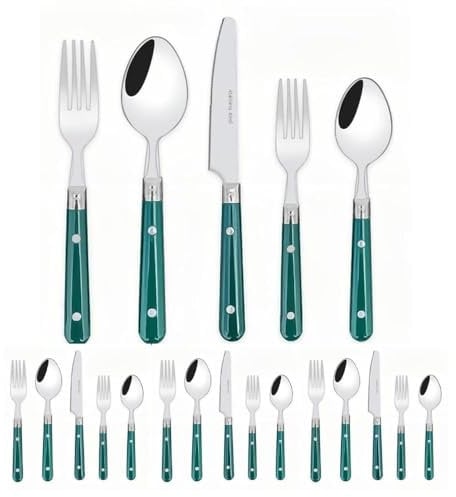 Royal Shang Youpin Zwei Nagel Kunststoff Griff Küche Edelstahl Besteck Geschirr Besteck Besteck Set Steak Messer Gabel Löffel Teelöffel (Grün,20 Stück)
