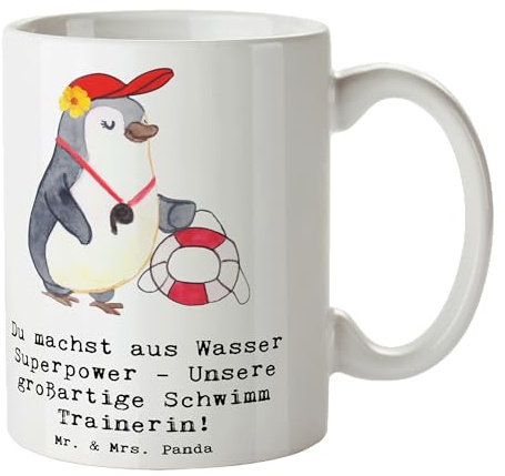 Mr. & Mrs. Panda Tasse Superpower Schwimmen Trainerin - Geschenk, Choreografie, Schwimmtrainer, Cappuccino Tassen, Aschiedsgeschenk Trainerin,