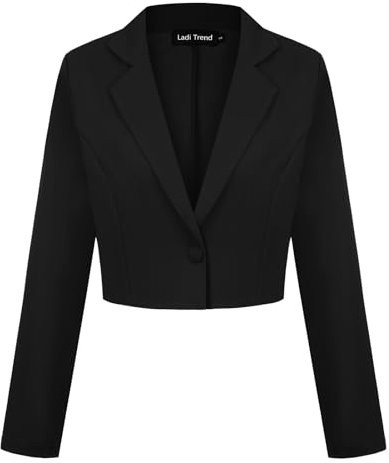 LADI TREND Blazer corto para mujer, con un botón, solapa con muescas, casual, elegante, clásico, manga larga, traje de trabajo con solapa, B-negro, XXL