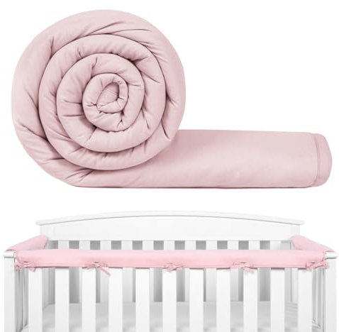 Liummrcy Parachoques de Cama, 3 Piezas, Protector de barandilla de Cuna para bebé, Protector de dentición para Cuna, Envoltura Acolchada para barandillas Laterales Delanteras, Color Rosa