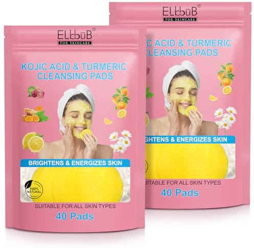 Turmeric & Kojic Acid Cleansing Pads - Hautaufhellung & Energetisierung | Tiefenreinigung der Poren, Akne-Narben und dunkle Flecken behandeln | Für alle Hauttypen geeignet
