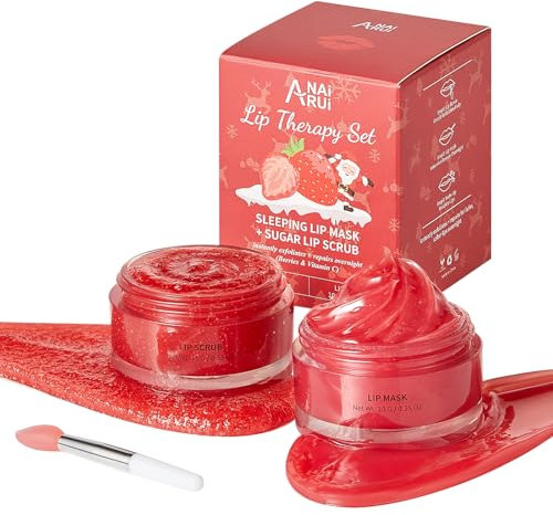ANAiRUi Set regalo di Natale per la cura delle labbra, Berry + VC Lip Scrub Peeling Set Lip Repair Mask & Lip Sugar Scrub, Dry Cracked & Bursting Lip Moisturiser