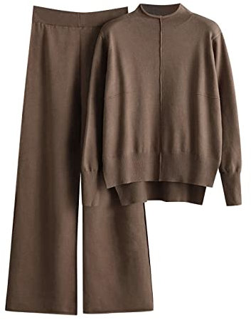 Generico Completi Lana Donna Eleganti Complete in 2 Pezzi Maglia Curvy Tute Maglione a Maniche Lunghe e Pantaloni in Vita a Gamba Larga Completo Sportivi a Metà Autunno Coordinato di Lana Larghi