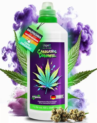 UspeX® Cannabis Dünger 1L All-in-One Bio - Organisches Düngerkonzentrat für Hanf & Cannabispflanzen - Für Wachstum & Weed Dünger Blütephase - Für Indoor & Outdoor - Reicht für 100L Gießwasser- NPK