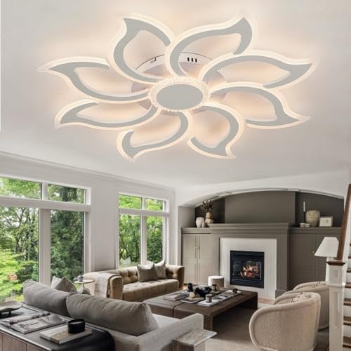 Caufloce Smart Deckenbeleuchtung Mit Fernbedienung APP Blume Deckenlampe LED Dimmbar 3000K-6000K Speicherfunktion Deckenleuchte Modern Groß 35in Wohnzimmer, Schlafzimmer-White