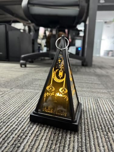 Hekasvm 2 Stück Ramadan Deko Laterne, Ramadan Dekoration LED Pyramide Lichter Ramadan Deko Tisch Muslim Islam Eid Ramadan Festival Dekorationen, Ramadan Geschenke (WeißA+SchwarzA)