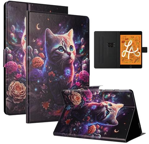 LSPCASA Coque pour iPad Mini 1/2/3/4/5 7.9 Pouces PU Matérielle Coque Tablette iPad Mini 4 Fonction Support TPU Housse, Chat tigré