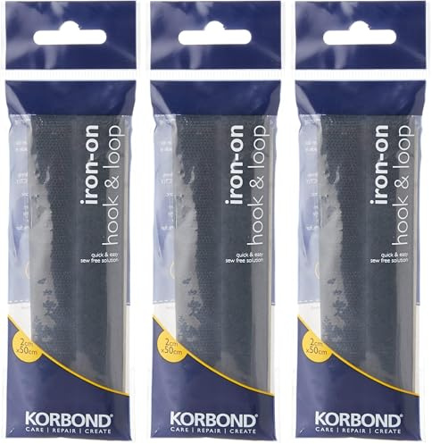 KORBOND Hook & Loop, Black, 2cm x 50cm (Pack of 3)