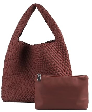 Handgewebte Tasche für Damen, veganes Leder, Unterarm-Reise-Schultertasche, Handtasche, Strandtasche mit Geldbörsen