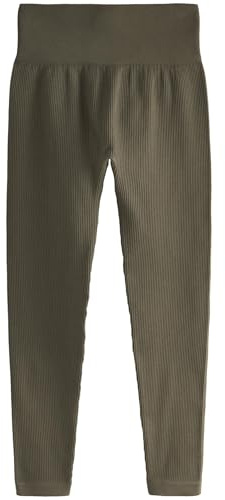NEXT Damen Standard Nahtlos Gerippte Leggings mit hoher Taille Khaki Grün M