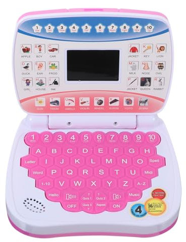 TOYANDONA Mini Ordenador Portátil Educativo para Juguete Musical Pantalla Led Aprendizaje Bilingüe Simulador De Computadora para Desarrollo Infantil Rosa