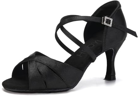HROYL Women Latin Salsa Dance Shoes Satin Ballroom Practice Performence Dancing Shoes,Model 3047