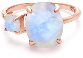 SILCASA Moderner Mondstein Solitärring - ovaler Edelstein mit quadratischen Akzenten in Roségold - trendiger Statement Ring 5