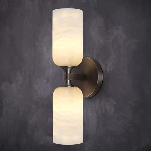 PIOUTNF Alabaster Wandleuchte Innen Schwarz Wandlampe 35.6CM,Natürlich Marmor Spiegelleuchte Bad Doppelkopf Kreative Dekorationen Beleuchtung für Schlafzimmer,Wohnzimmer,Flur