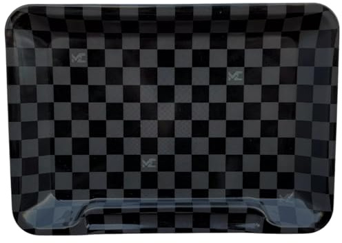 Mystic City Rolling Tray 15x20cm Black Checkerboard Metal Tray Patterned Grid Print Stylish Organizer for Accessories