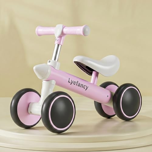 Lyefancy Laufrad für 1–2 Jährige, Baby-Fahrzeug erstes Rad für Mädchen und Jungen, Laufrad für Kleinkinder mit 4 Rädern, Baby Lauflernfahrzeug – Geburtstagsgeschenk für Kleinkinder(rosa)