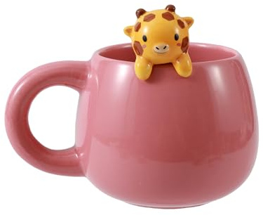 I-TOTAL® - Tasse en céramique avec animal en céramique sur le bord, tasse à thé ou café (GIRAFFE)